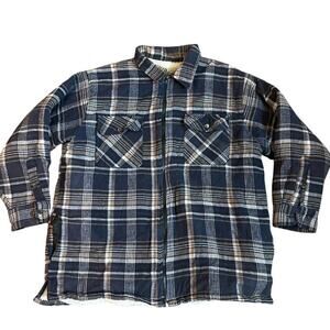 Original Windbreaker Sherpa Lined Flannel Jacket 2XL Blue Plaid Zip Up Shirt GUC